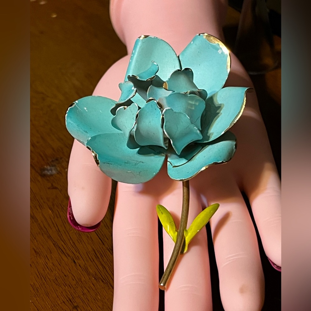 Unique Vintage Large 3-D Flower Blue Brooch